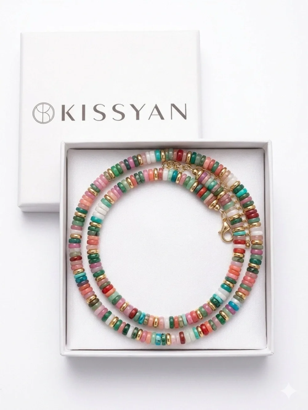 Kissyan Natural Gemstone Heishi Choker Necklace Colorful Boho NIB Gift